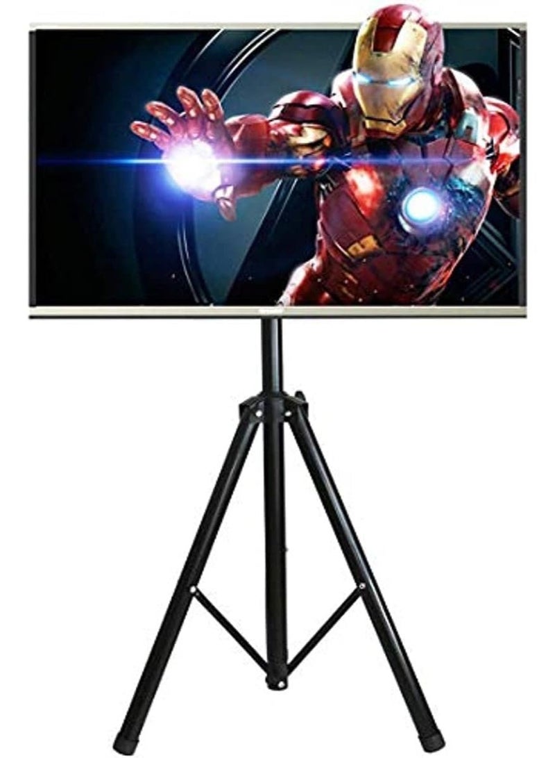 حامل تلفزيون ثلاثي القوائم محمول، قابل للإمالة، مناسب لأجهزة التلفزيون/الشاشات المسطحة LED وLCD وOLED من 26 إلى 50 بوصة، ارتفاع قابل للتعديل (95-180 سم)، حامل أرضي أسود - Image 2